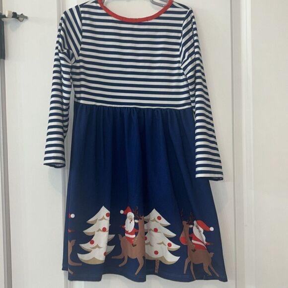 Milly Loves Lilly Girks Blue/white Striped long sleeve Santa dress Sz 6 EUC - Picture 9 of 9